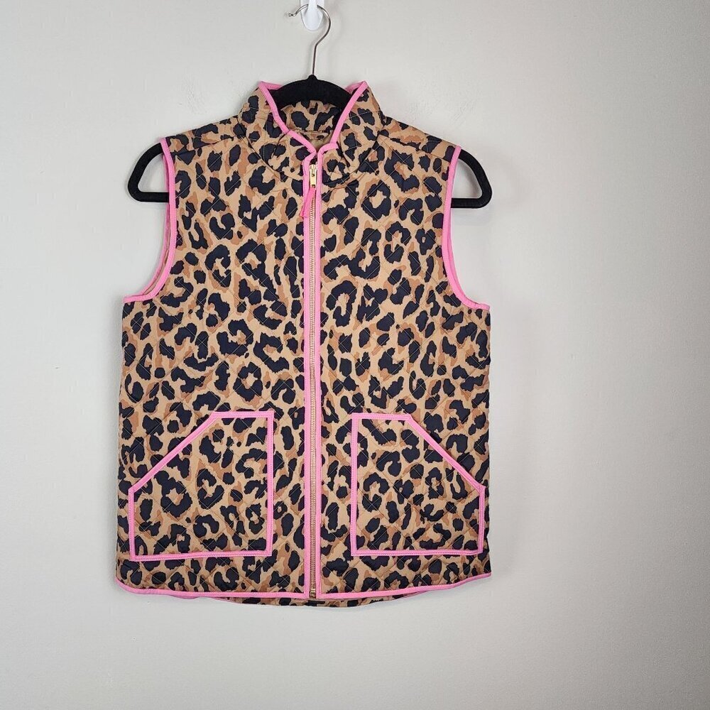 Crewcuts by J.Crew factory girls sz 14 animal print leopard vest pink trim